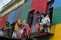 Famous figurines, such as Che Guevara, Evita Peron and Maradona made from fibreglass on balconies in the colourful area of La Boca