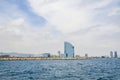 Famous five-star W Barcelona Hotel (Hotel Vela - Sail) located in the Barceloneta district, of the Port of Barcelona