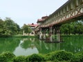 Famous foot bridge over lake and garden in in Sanamchandra Palace , Thailand Royalty Free Stock Photo