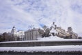 The famous Fountain of Cybele in Madrid after the great snowstorm Filomena