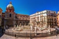 Famous fountain of shame on baroque Piazza Pretoria, Palermo, Sicily Royalty Free Stock Photo