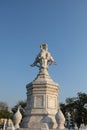 Famous four head statue of elephant in Thailand capital city Bangkok. White elephant statue near street