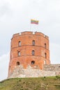 The famous Gediminas Tower at cloudy day. Gediminas` Tower is the remaining part of the Upper Castle in Vilnius, Lithuania