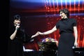 Famous Georgian singer Nani Bregvadze and her daughter singer Eka Mamaladze together on stage during concert. Kyiv