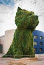 Famous giant flower dog near Guggenheim Museu in Bilbao. Floral guard dog called Puppy with blooming flowers. Bilbao landmark.