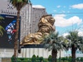 The famous, giant golden lion outside the MGM Grand Hotel and Casino on the Las Vegas strip
