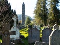 The famous Glendalough Monastic site with its round tower and cemetery in the Wicklow mountains in County Wicklow, Royalty Free Stock Photo