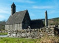 The famous Glendalough Monastic site with its round tower and cemetery in the Wicklow mountains in County Wicklow,