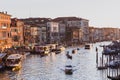 Famous grand canal from Rialto Bridge on sunset in Venice, Italy Royalty Free Stock Photo