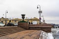 St. Petersburg, Russia, February 2020. The embankment of the Neva River at the Bronze Horseman.