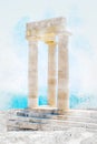 Famous Greek temple pillar mix hand drawn sketch illustration Royalty Free Stock Photo