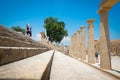 Famous Greek temple pillar and stone staircase in Greece