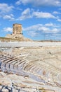 Famous Greek Theatre in Syracuse, Sicily, Italy with blue sky. Ancient site, historical landmarks. Popular tourist attraction.