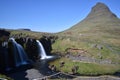 Famous kirkjufell mountain with the kirkjufell falls waterfalls in front in GrundarfjÃÆÃâÃâÃÂ¶dur in Iceland