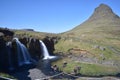 Famous kirkjufell mountain with the kirkjufell falls waterfalls in front in GrundarfjÃÆÃÂ¶dur in Iceland