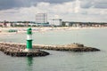 The famous green lighthouse at Westmole Molenfeuer Warnemunde in Rostock