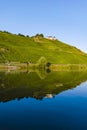 Famous green terraced vineyards in Mosel river valley, Germany, production of quality white and red wine, riesling Royalty Free Stock Photo