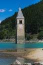 Famous half-submerged bell tower of Curon Venosta