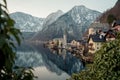 Famous Hallstatt mountain village with Hallstaetter Lake in the Austrian Alps Royalty Free Stock Photo