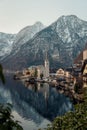 Famous Hallstatt mountain village with Hallstaetter Lake in the Austrian Alps Royalty Free Stock Photo