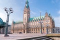 Famous Hamburg city hall with Rathausmarkt square.