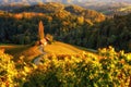 Famous heart shaped wine road in Slovenia, scenic view from Spicnik near Maribor. Amazing autumn landscape, vineyard hills