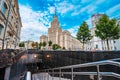 Famous high-rise building in Moscow, panorama of a busy city