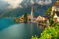 Famous historic alpine village and lake, Hallstatt, Salzkammergut region, Austria Royalty Free Stock Photo