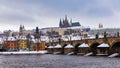 Famous historic Charles bridge in winter, Old Town bridge tower, Prague, Czech republic. Prague castle and Charles bridge, Prague Royalty Free Stock Photo