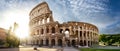 Colosseum in Rome and morning sun, Italy Royalty Free Stock Photo