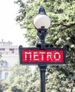 Famous METRO sign for the Metropolitain subway in Paris, France. Royalty Free Stock Photo