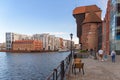 Famous historic port crane at promenade in Gdansk downtown