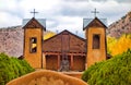 Historic Sanctuary of Chimayo with a garden in New Mexico, US Royalty Free Stock Photo