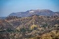 Famous hollywood sign on a hill in a distance Royalty Free Stock Photo