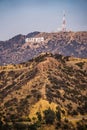 Famous hollywood sign on a hill in a distance Royalty Free Stock Photo