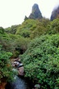 Famous Iao Needle in the Iao Valley State Park in Maui, Hawaii Royalty Free Stock Photo