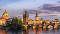 Famous iconic image of Charles bridge, Prague, Czech Republic. Concept of world travel, sightseeing and tourism Royalty Free Stock Photo