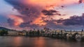 Famous iconic image of Charles bridge, Prague, Czech Republic. Concept of world travel, sightseeing and tourism Royalty Free Stock Photo