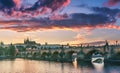 Famous iconic image of Prague castle and Charles Bridge, Prague, Czech Republic. Concept of world travel, sightseeing and tourism. Royalty Free Stock Photo