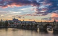 Famous iconic image of Prague castle and Charles Bridge, Prague, Czech Republic. Concept of world travel, sightseeing and tourism Royalty Free Stock Photo