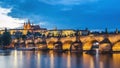 Famous iconic image of Prague castle and Charles Bridge, Prague, Czech Republic. Concept of world travel, sightseeing and tourism Royalty Free Stock Photo