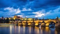 Famous iconic image of Prague castle and Charles Bridge, Prague, Czech Republic. Concept of world travel, sightseeing and tourism Royalty Free Stock Photo