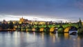 Famous iconic image of Prague castle and Charles Bridge, Prague, Czech Republic. Concept of world travel, sightseeing and tourism Royalty Free Stock Photo