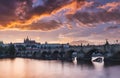 Famous iconic image of Prague castle and Charles Bridge, Prague, Czech Republic. Concept of world travel, sightseeing and tourism. Royalty Free Stock Photo