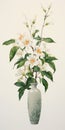 Famous Illustration of White Flowers in a Vase Using a Naturalis