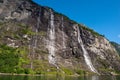 The famous and impressive Seven Sisters Dei sju systre  waterfall dropping 250 meters from a cliff in the Geiranger Fjord Royalty Free Stock Photo