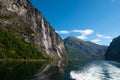 The famous and impressive Seven Sisters Dei sju systre  waterfall dropping 250 meters from a cliff in the Geiranger Fjord Royalty Free Stock Photo