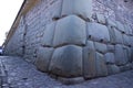 Famous Inca angled stone in Hatun Rumiyoc wall, an archeological artefact in Cuzco, Peru.