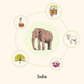 Famous India Symbols Doodle Vector Concept