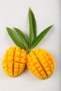 Delicious ripe sweet mango on white background. Royalty Free Stock Photo